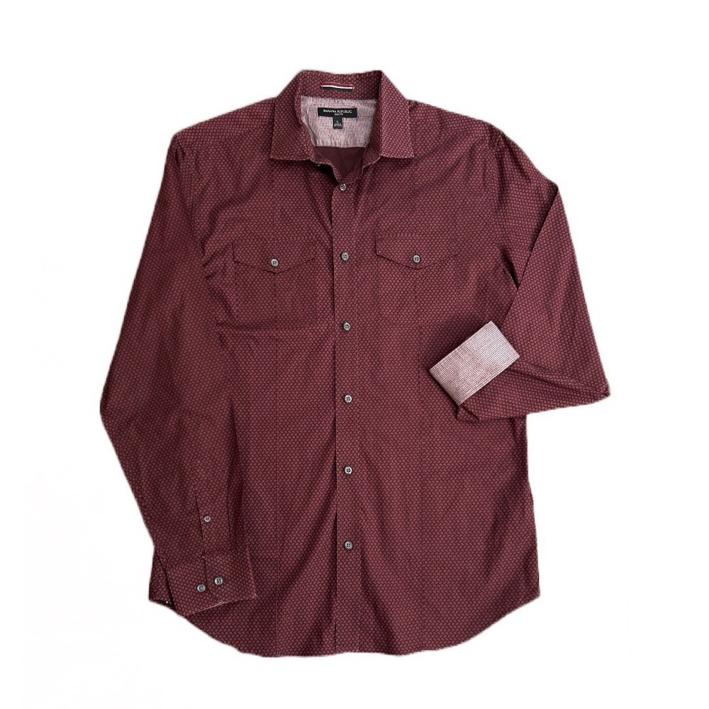 Banana Republic Men's Slim Fit Button Up Shirt Wine Paisley Contrast Cuffs Sz L